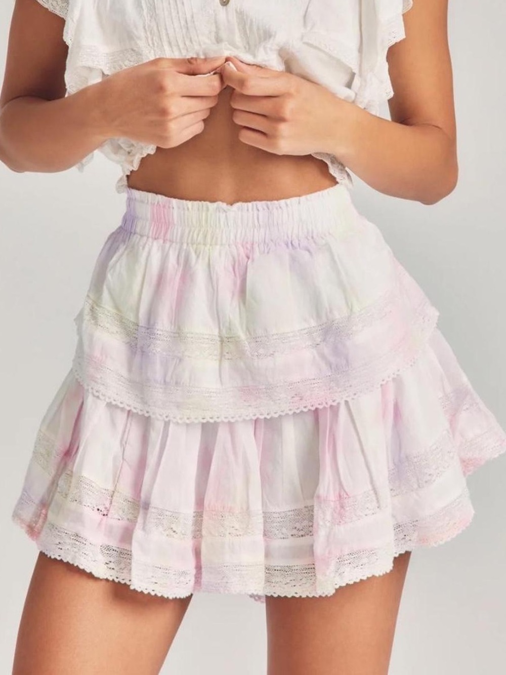 Love Shack Fancy ~ Ruffle Mini Skirt Multi Tie Dye ~ size S